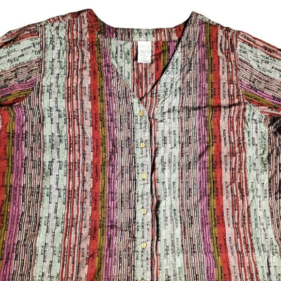 Roamans Womens Multicolor Striped V-Neck 3/4 Sleeve Blouse Top 34W 100% Cotton‎ - Picture 8 of 8